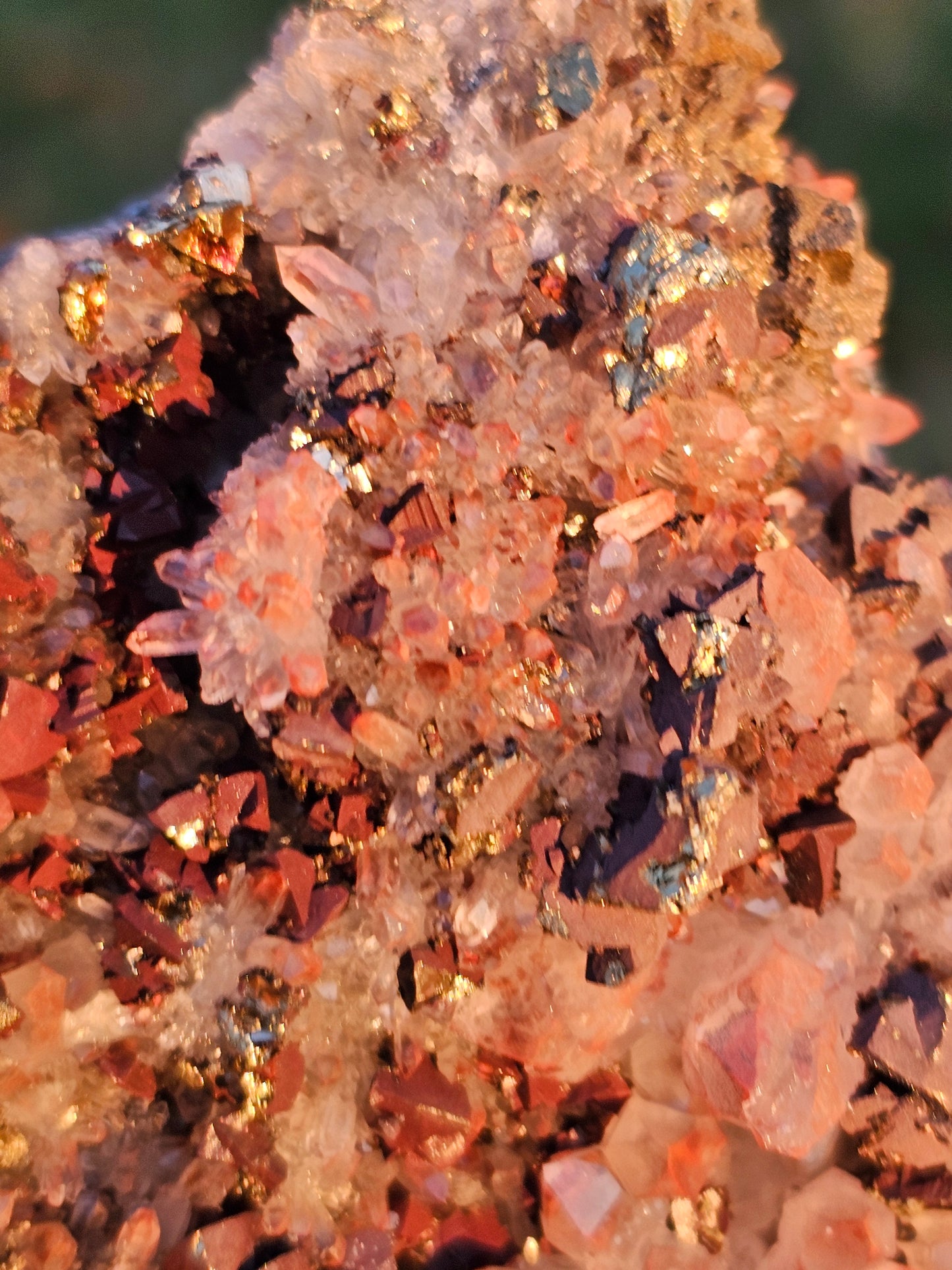 452g Natural Chalcopyrite on Peruvian Red Quartz Crystal Mineral Specimen