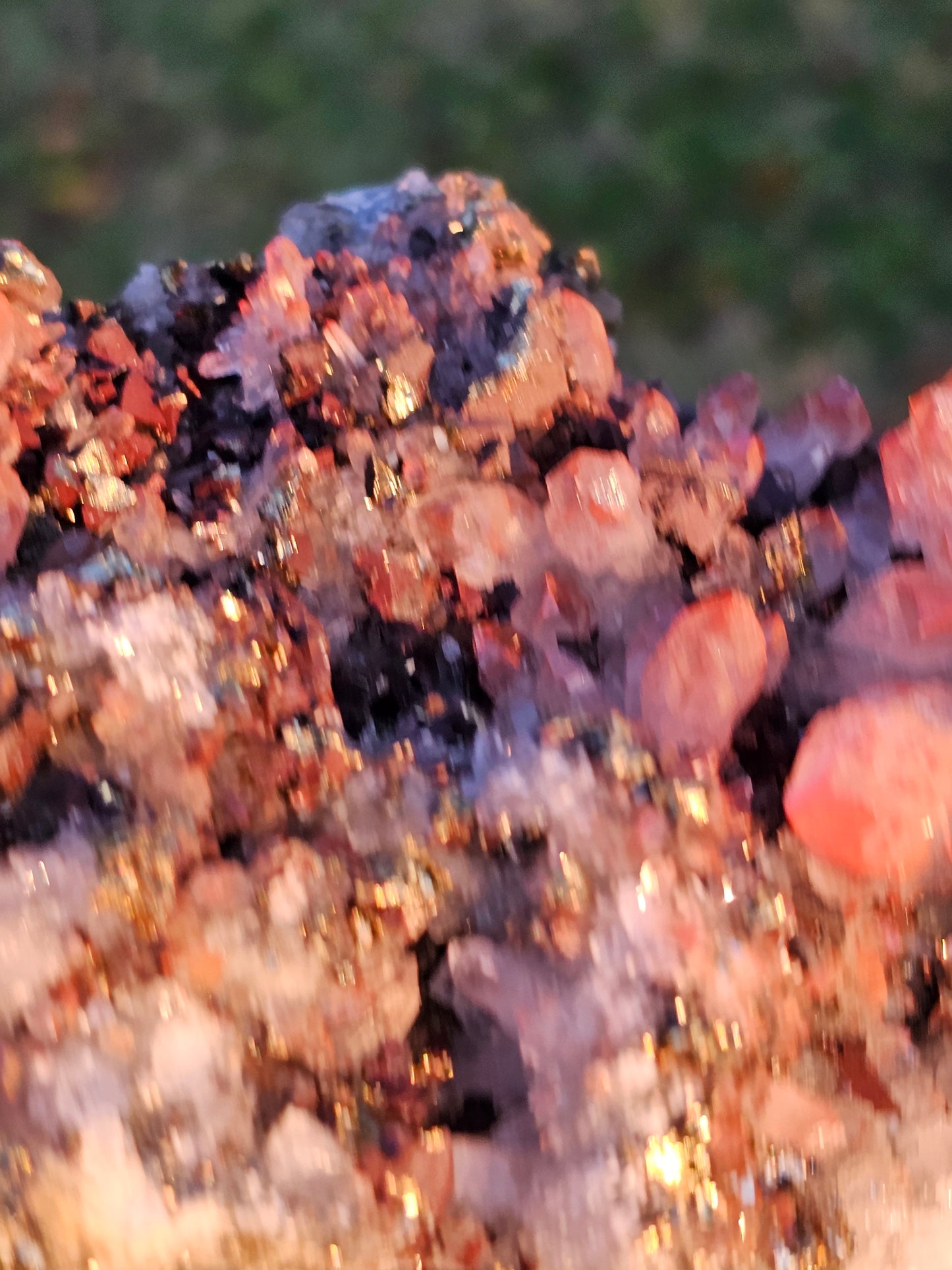 452g Natural Chalcopyrite on Peruvian Red Quartz Crystal Mineral Specimen