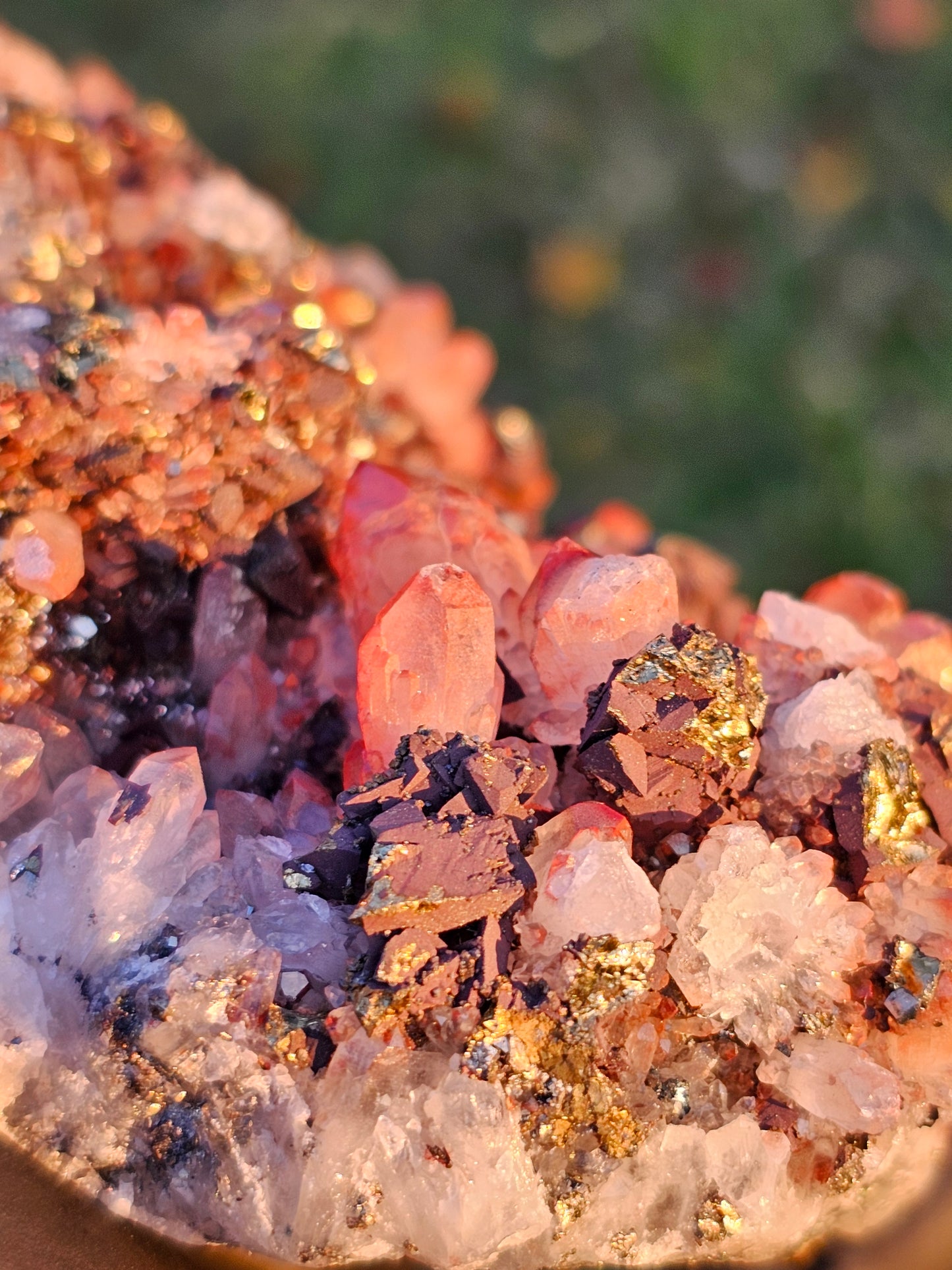 452g Natural Chalcopyrite on Peruvian Red Quartz Crystal Mineral Specimen